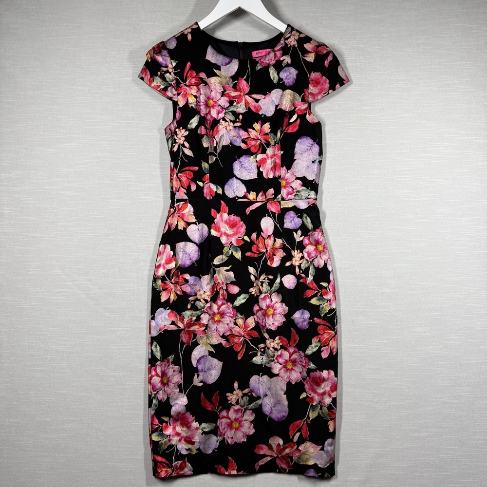 Betsey Johnson Dress Womens 4 Black Floral Chic Cocktail Evening Romantic Flirty